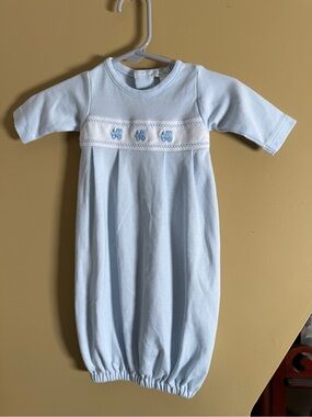 Kissy Kissy Blue Train Embroidered Newborn Gown NB Peru
